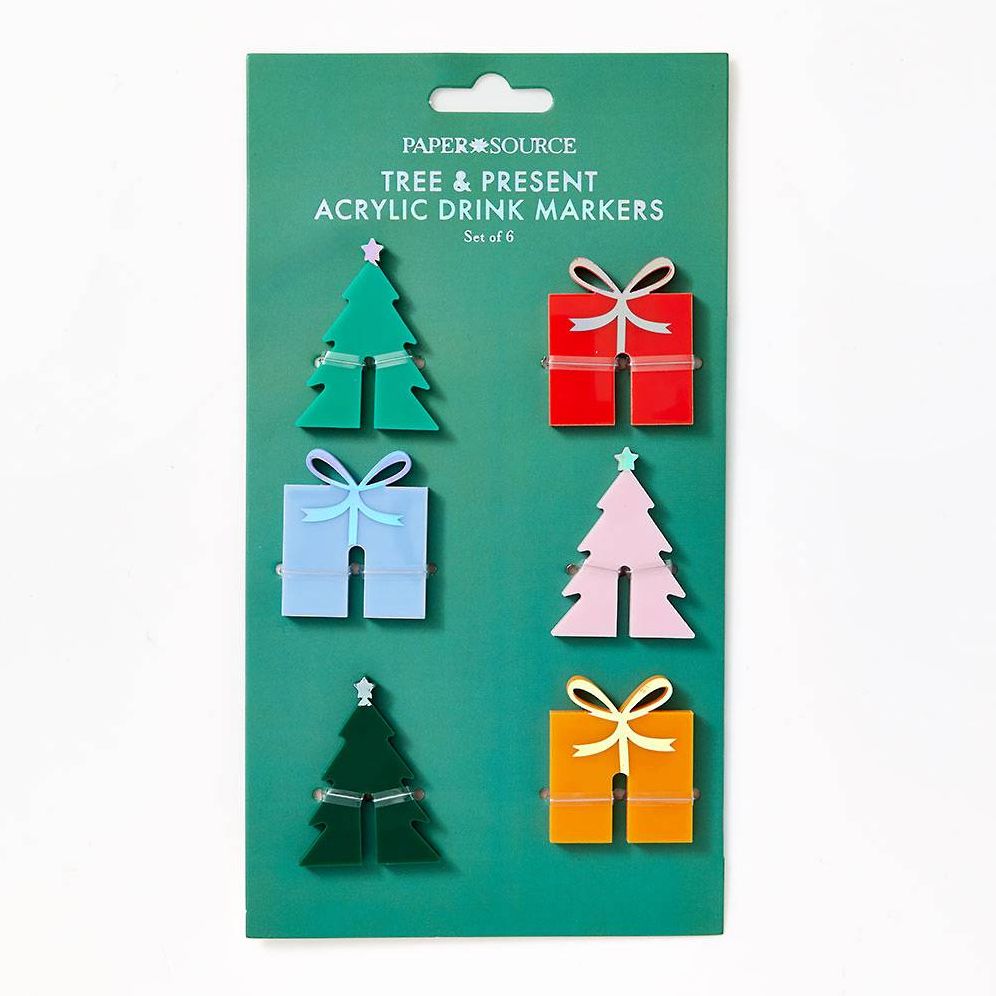 Tree and Present Acrylic Drink Markers S/6