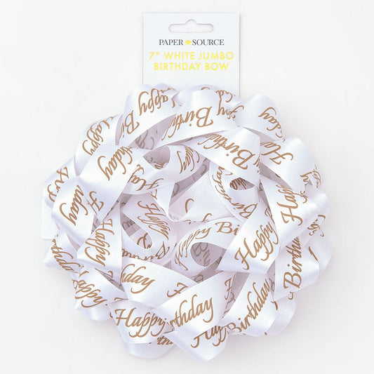 Bday White 7" Jumbo Satin Bow
