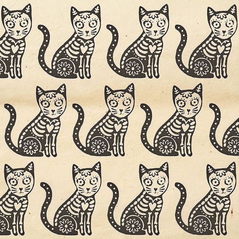 Black Cat Skeletons On Cream Handmade Paper