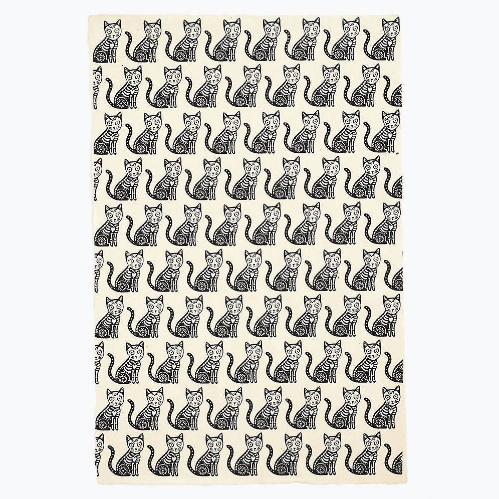 Black Cat Skeletons On Cream Handmade Paper