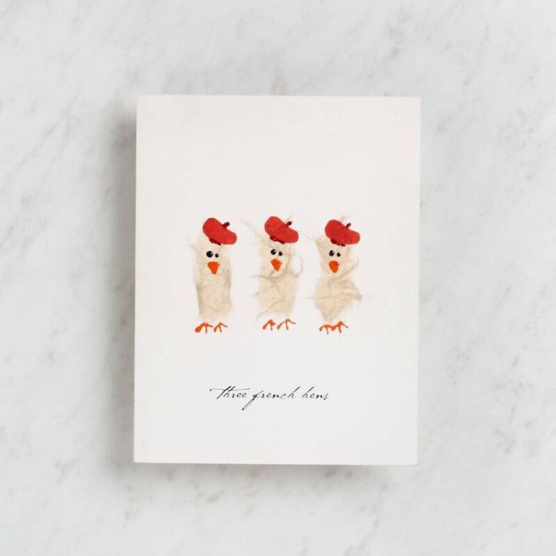 Handcrafted Three French Hens Holiday Card