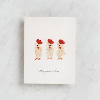 Handcrafted Three French Hens Holiday Card