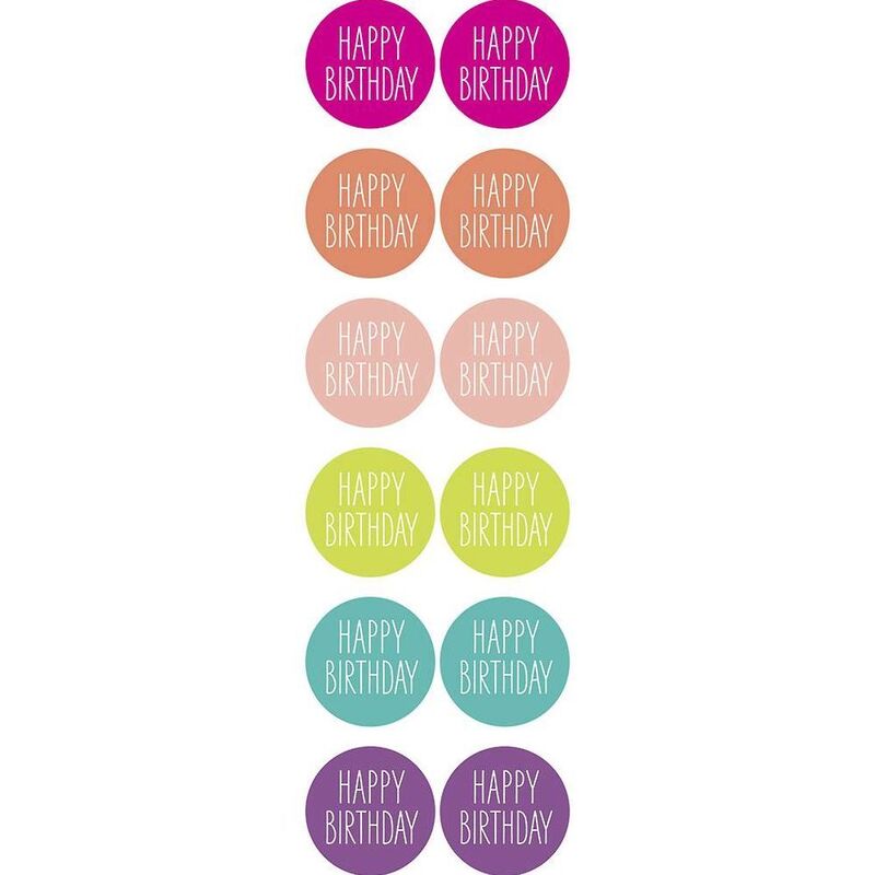 Colorful with White Happy Birthday Circle Stickers