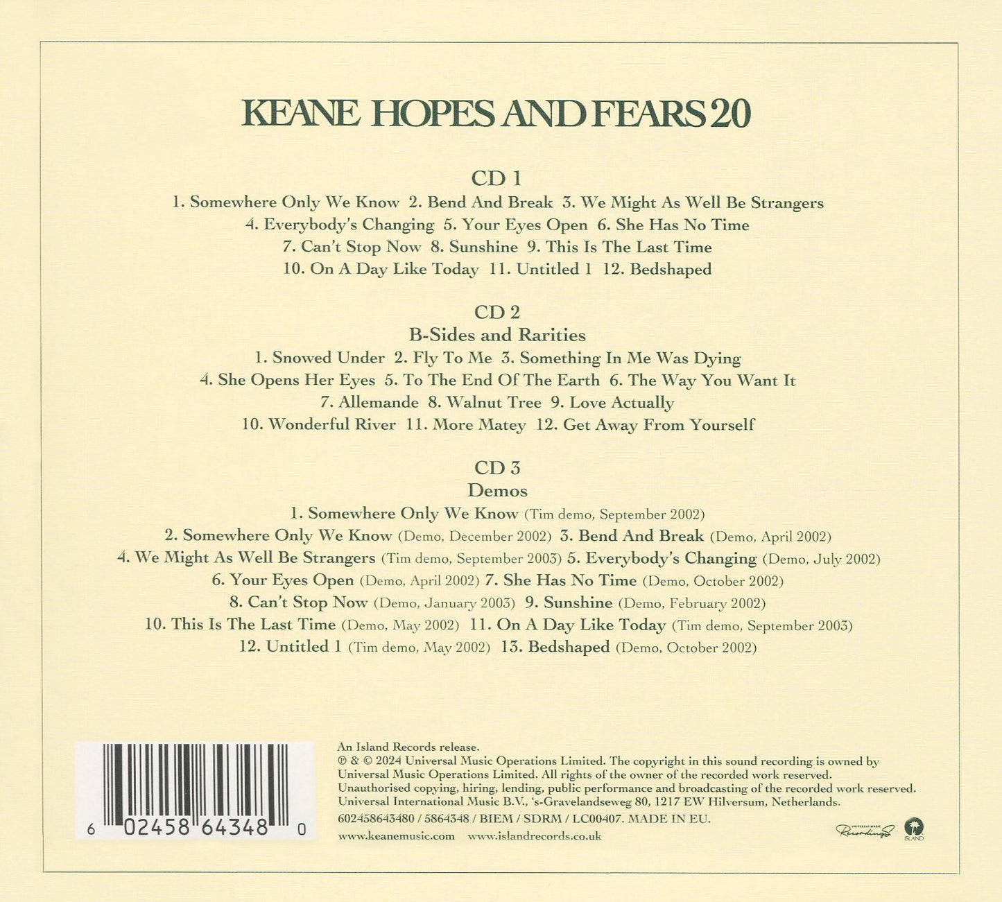 Hopes And Fears [20th Anniversary Edition] [3 CD]