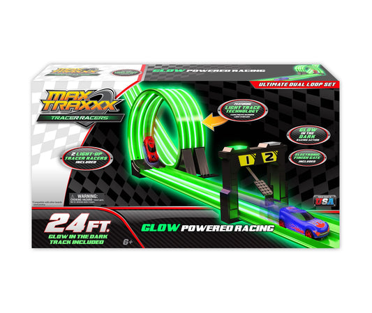 Max Traxxx 24' Tracer Racer Glow-In-The-Dark Ultimate Duel Loop Race Set