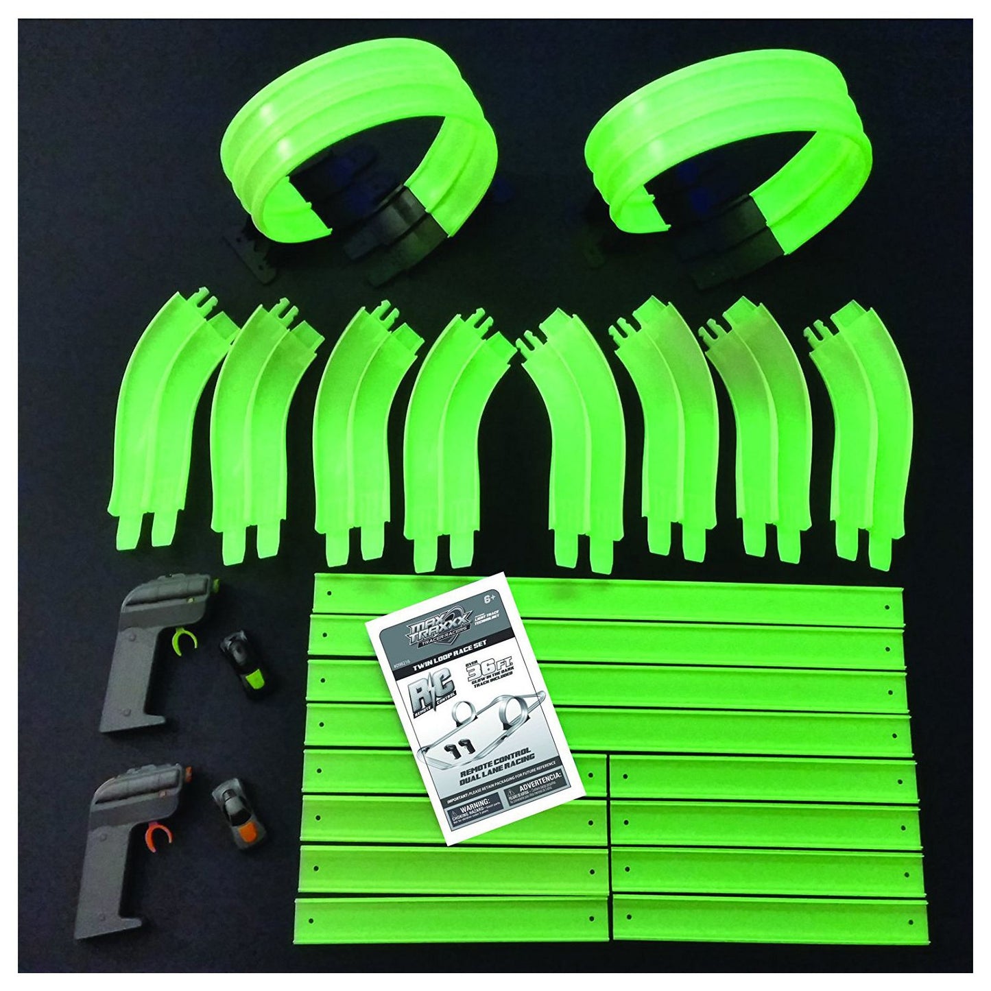 Max Traxxx Tracer Racer Glow-In-The-Dark R/C Dual Loop Set - 36' Track