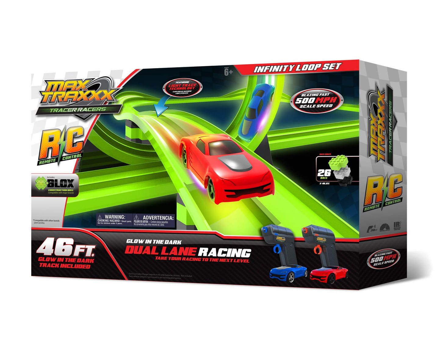 Max Traxxx¿Tracer Racer Glow-In-The-Dark R/C Infinite Loop Race Set - 46' Track