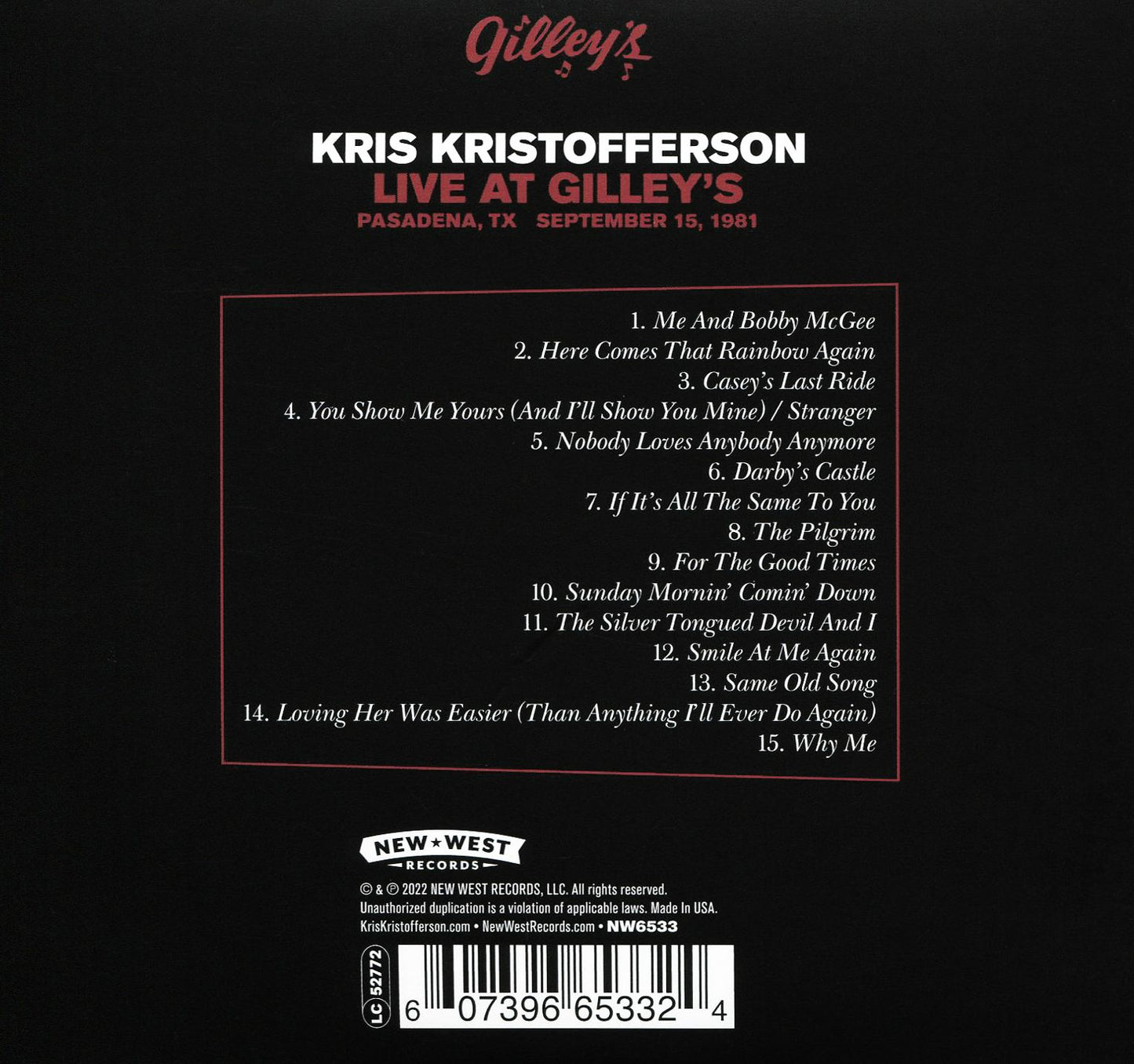 Live At Gilleys: Pasadena Tx: September 15 1981