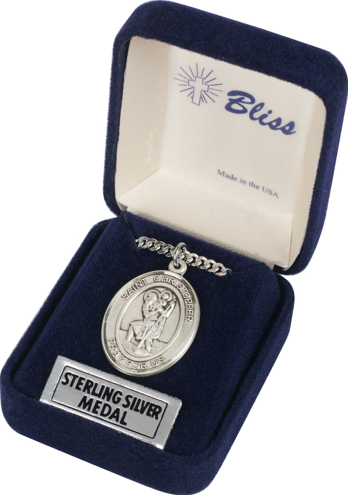 Sterling Silver St. Christopher Pendant on a 24-Inch Rhodium Plated Chain.