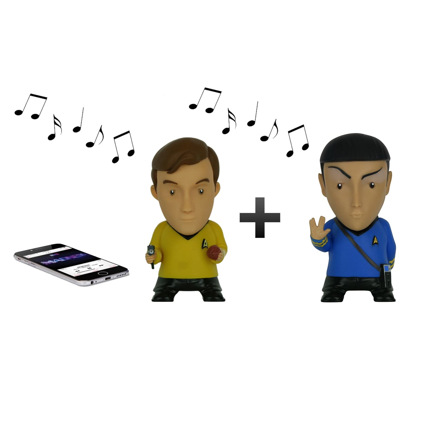 Star Trek: Mr. Spock & Captain Kirk 6" Tall Vinyl Talking Bluetooth Speakers with Quotes, Sound Effects and Microphone