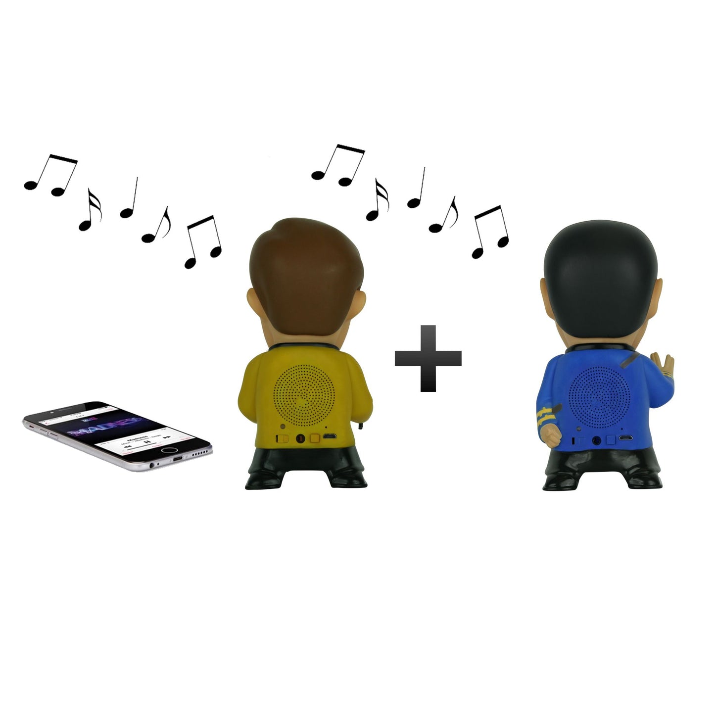 Star Trek: Mr. Spock & Captain Kirk 6" Tall Vinyl Talking Bluetooth Speakers with Quotes, Sound Effects and Microphone