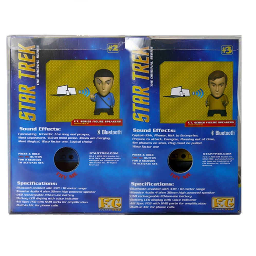 Star Trek: Mr. Spock & Captain Kirk 6" Tall Vinyl Talking Bluetooth Speakers with Quotes, Sound Effects and Microphone