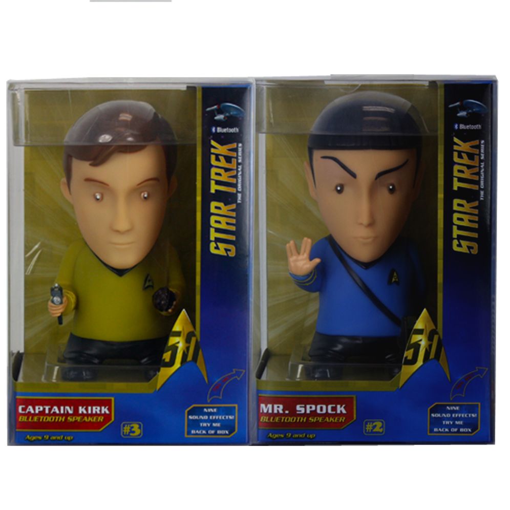 Star Trek: Mr. Spock & Captain Kirk 6" Tall Vinyl Talking Bluetooth Speakers with Quotes, Sound Effects and Microphone