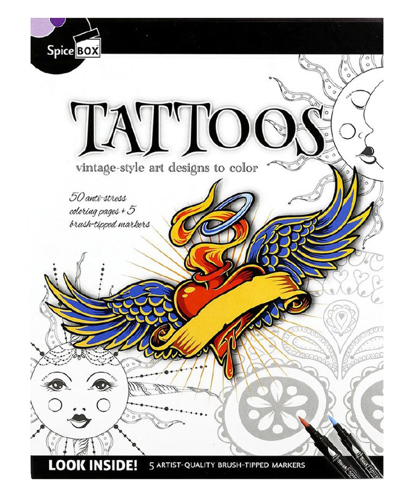 SpiceBox Tattoos Vintage-Style Art Designs To Color Kit