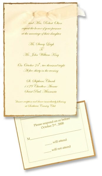 Gold Deckled Edge with Bow Invitation Kit - 50 ct