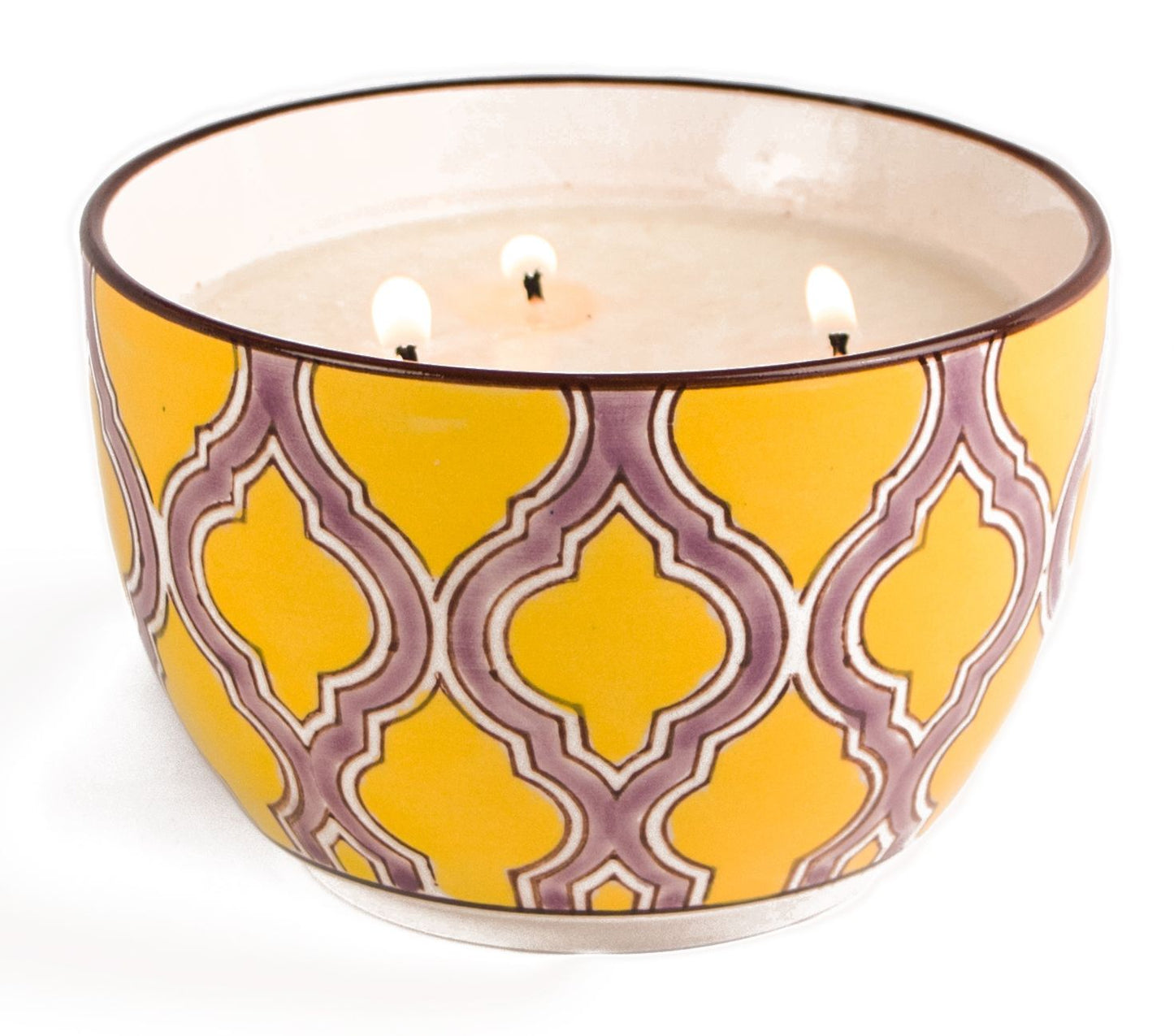 Large Boheme Green Fig & Violet Hand Painted Ceramic Candle Bowl 12.5 oz.