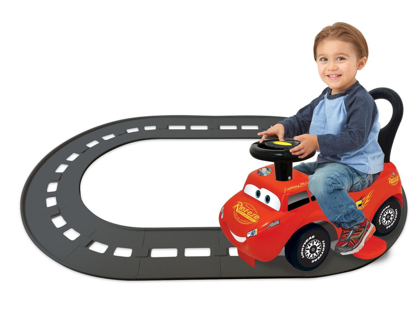 Kiddieland Disney PIXAR Cars Lightning McQueen 3-in-1 Go-Go-Racer Ride-On with Track