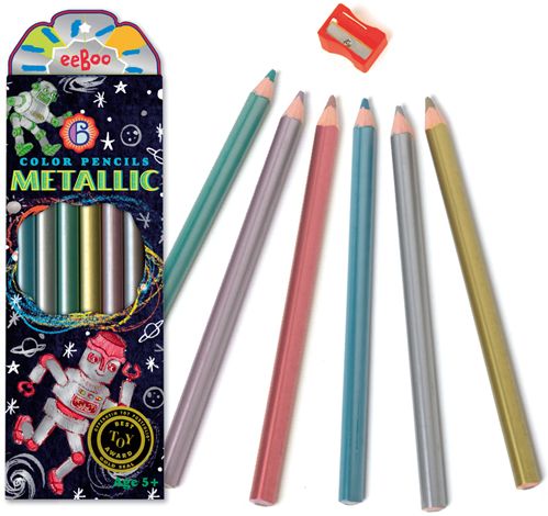 Set of 6 Robot Metallic Jumbo Pencils