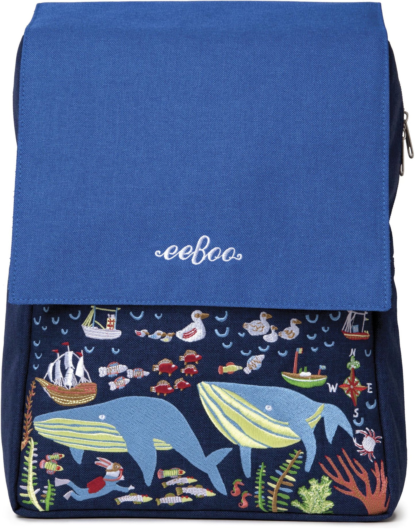 Happy Whales Embroidered Large Backpack