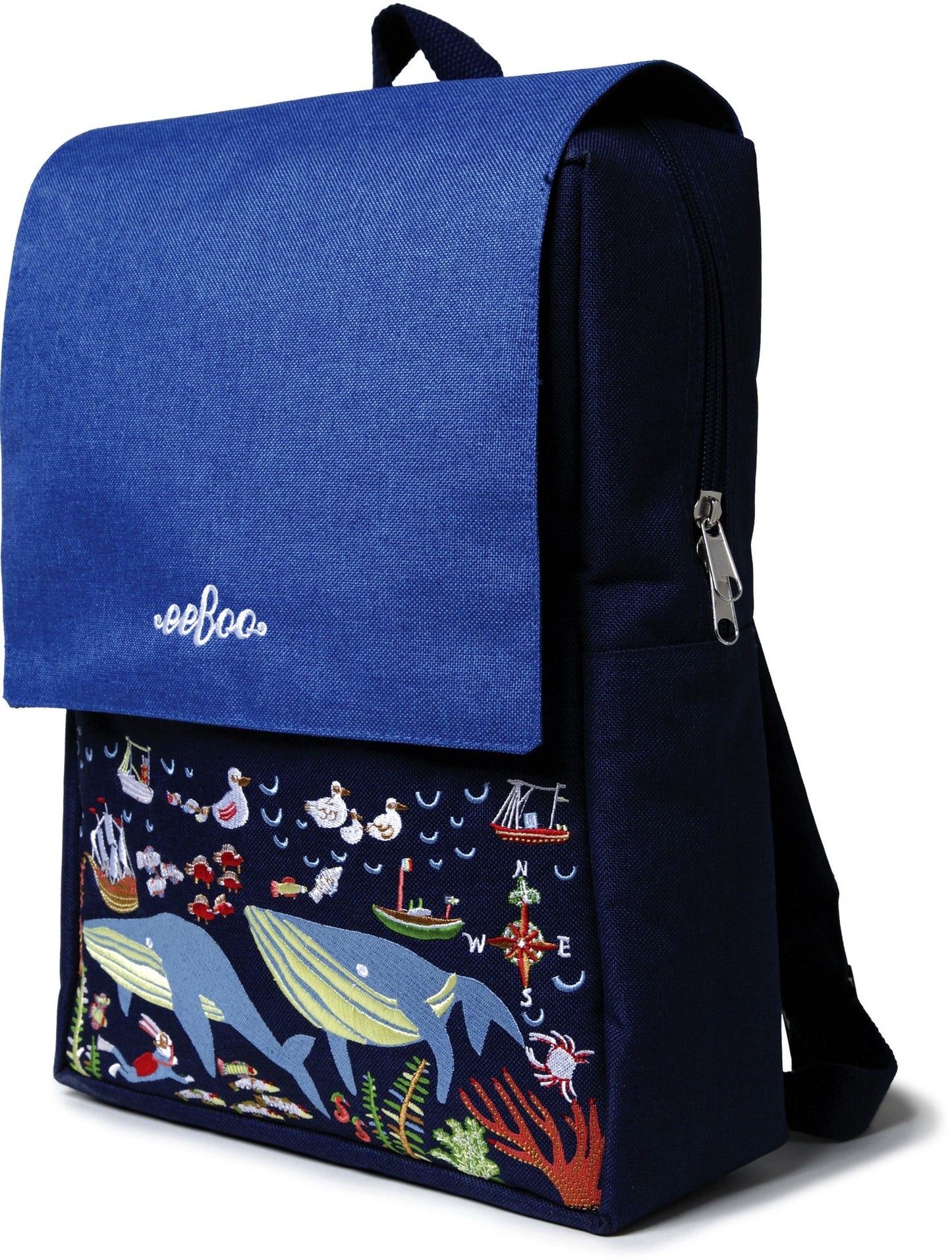 Happy Whales Embroidered Large Backpack