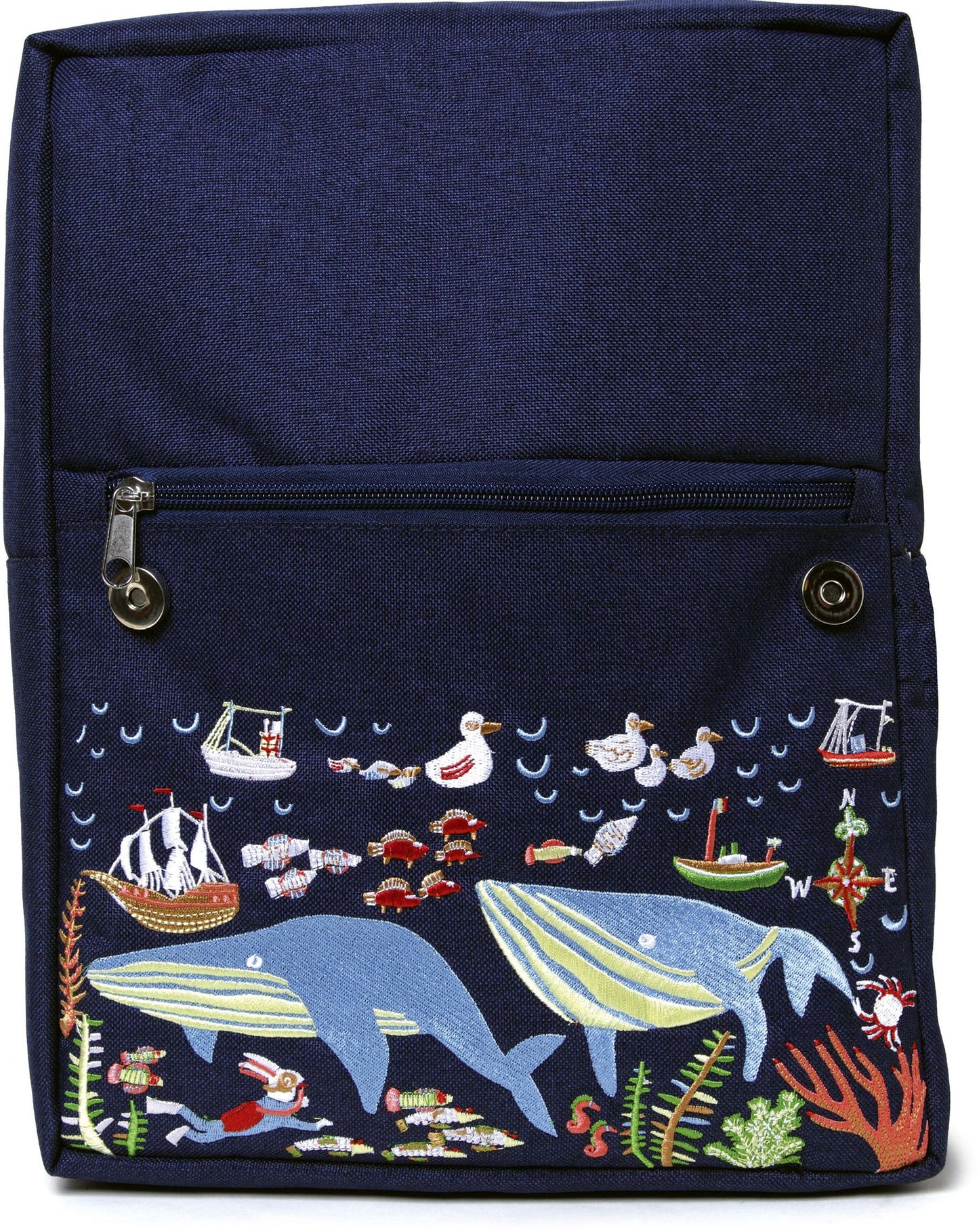 Happy Whales Embroidered Large Backpack