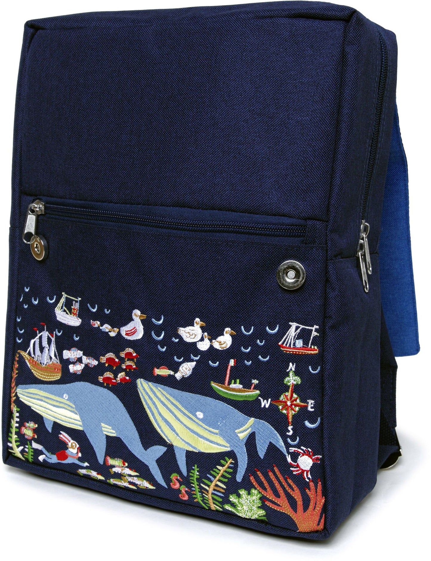 Happy Whales Embroidered Large Backpack