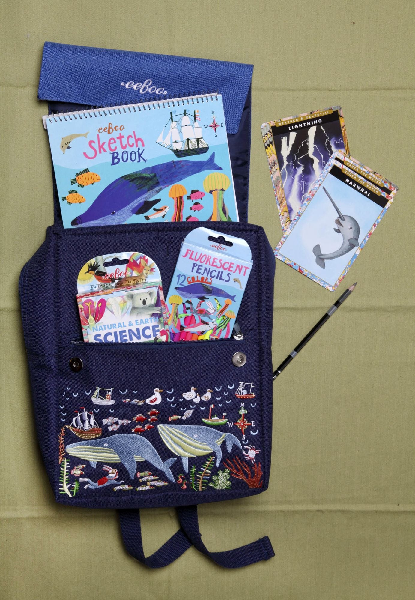 Happy Whales Embroidered Large Backpack