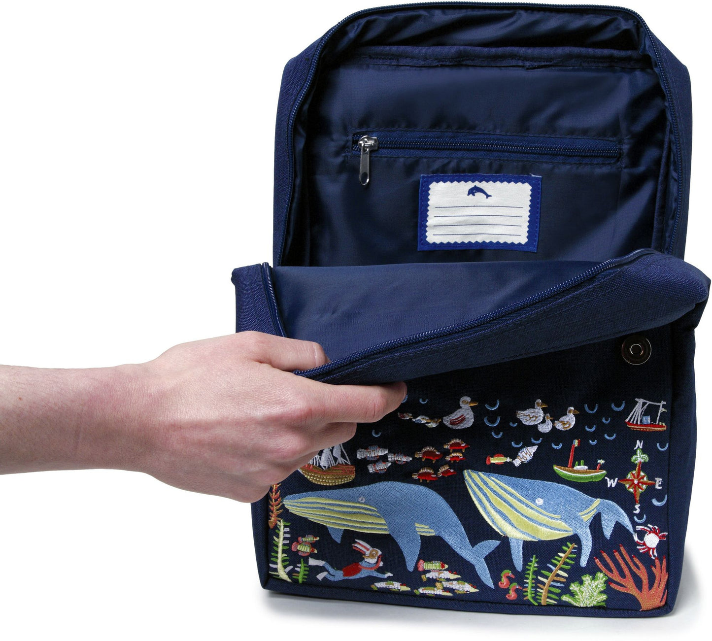 Happy Whales Embroidered Large Backpack