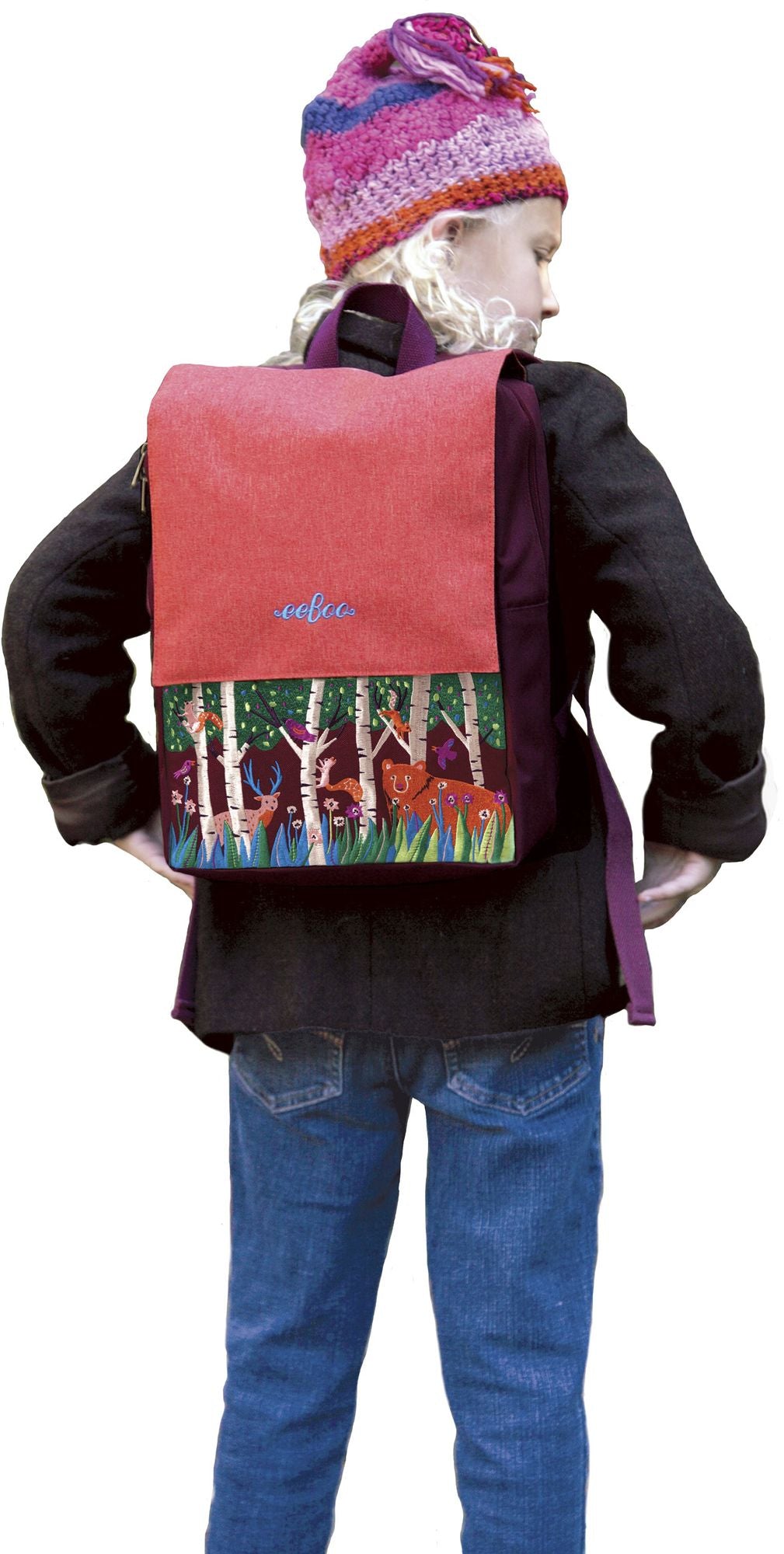 Bear in the Woods Embroidered Large Backpack