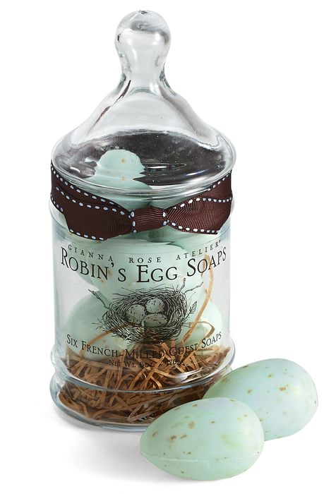 Blue Robins Egg French Milled Soaps In Apothecary Jar Set Of Six