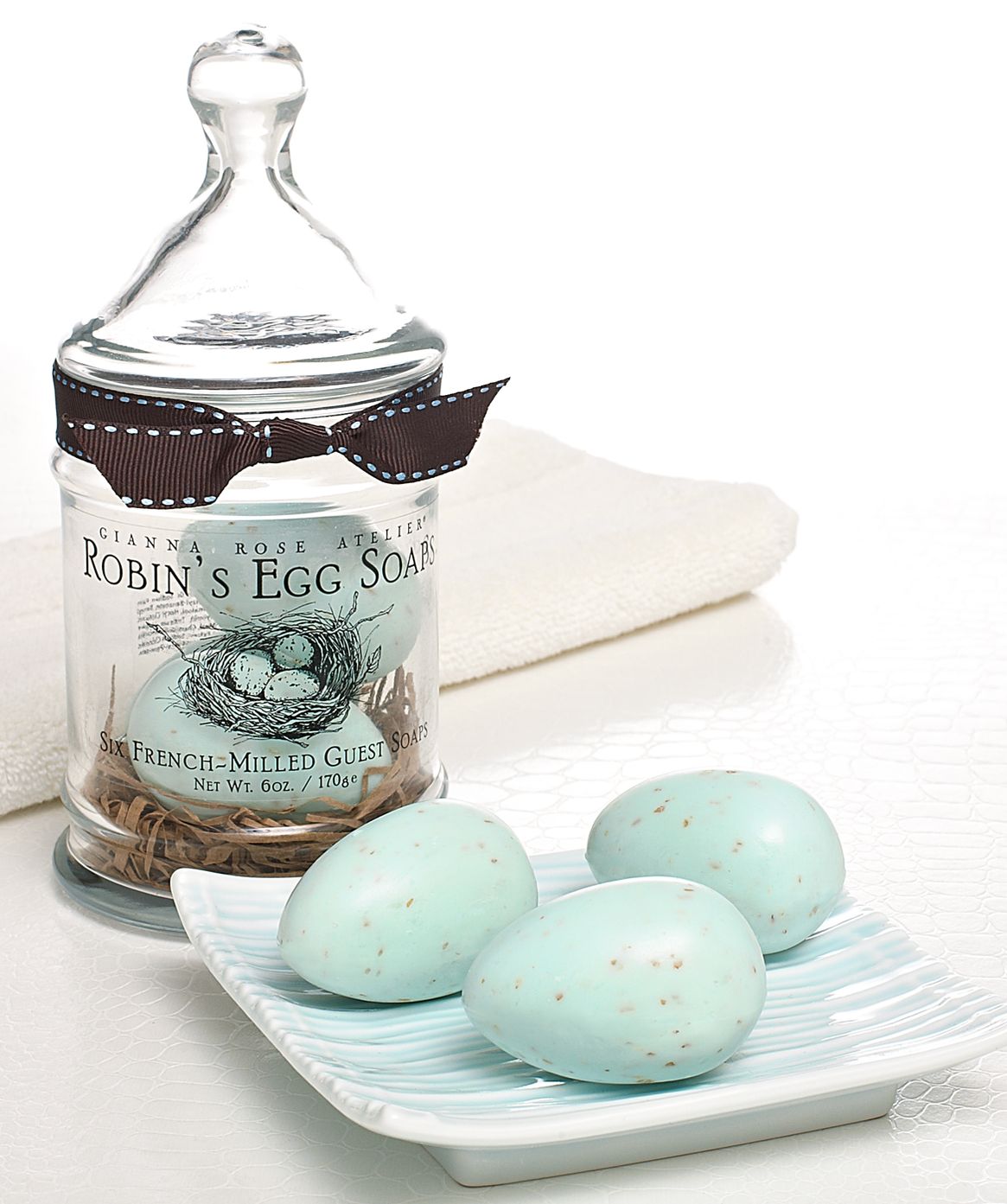 Blue Robins Egg French Milled Soaps In Apothecary Jar Set Of Six