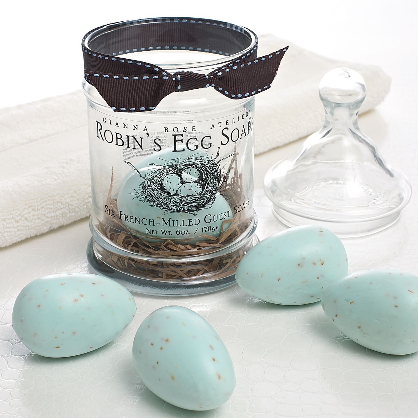Blue Robins Egg French Milled Soaps In Apothecary Jar Set Of Six