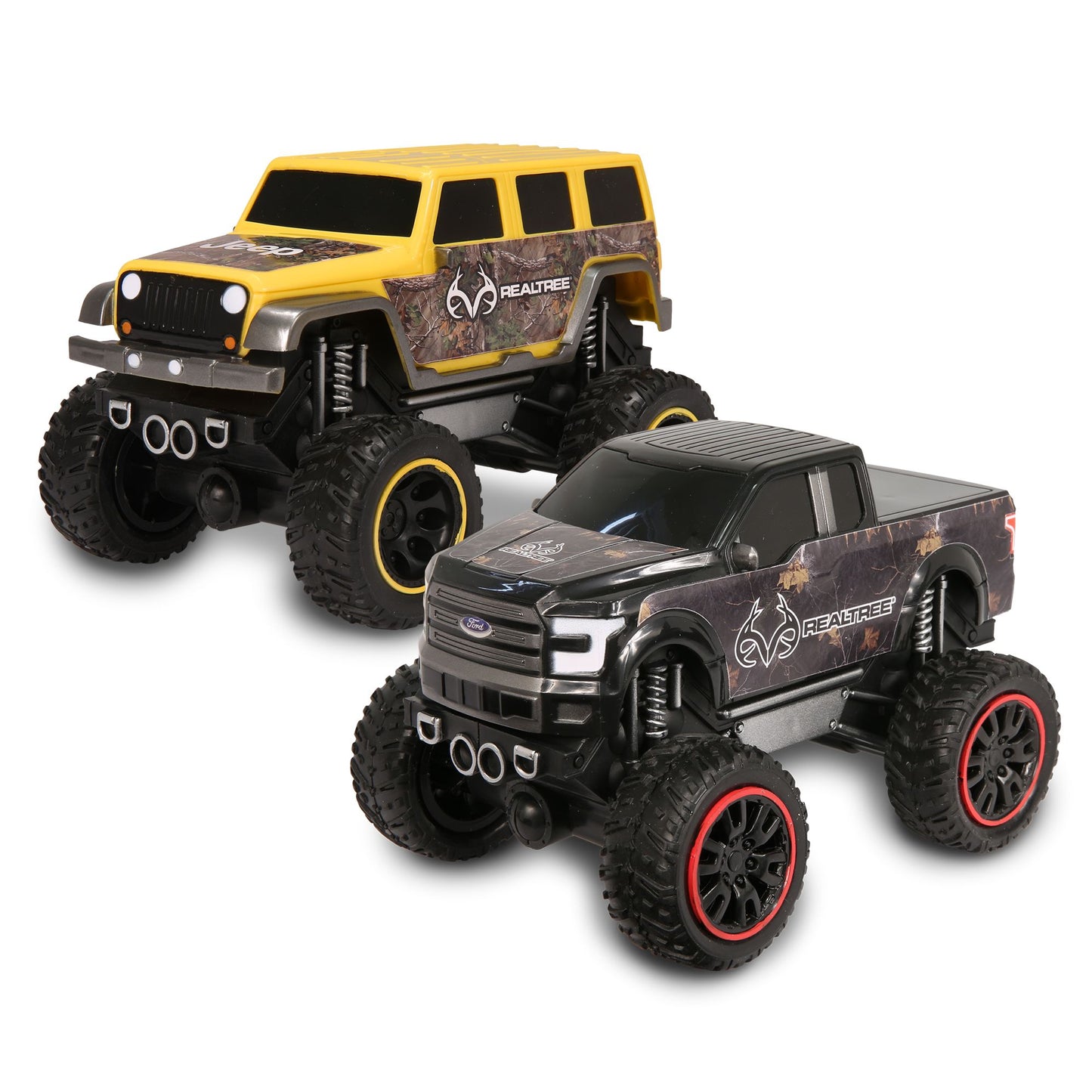 NKOK 2-Pack RealTree Push 'N Go Trucks - Ford F-150 & Jeep Wrangler Unlimited, 1:24 Scale