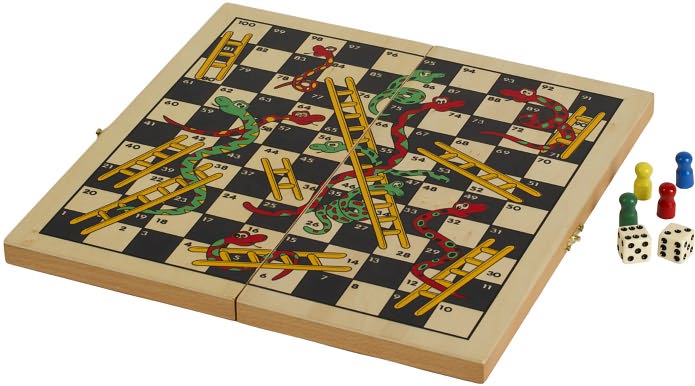 Folding Wooden Snakes & Ladders Game