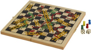 Folding Wooden Snakes & Ladders Game