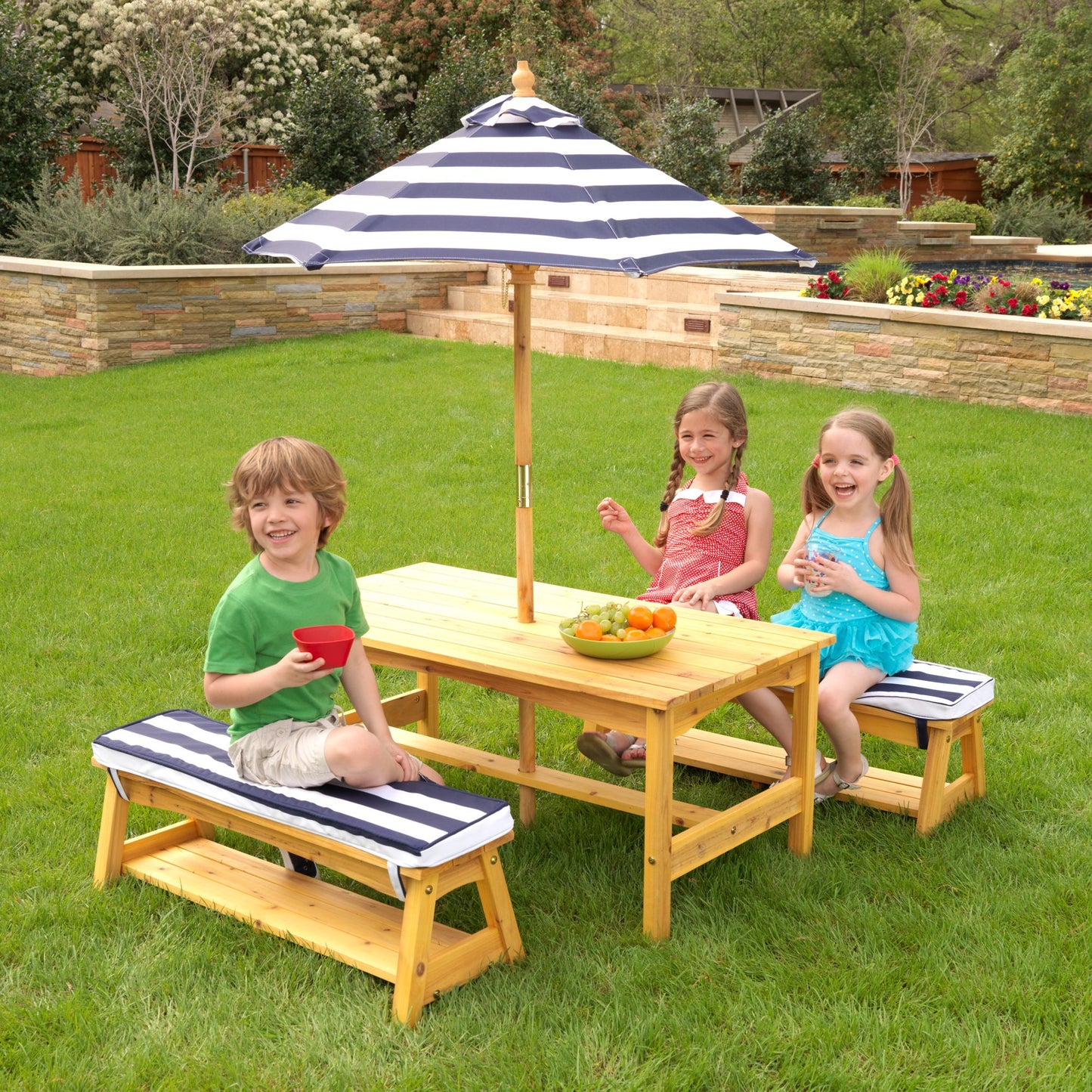 Kidkraft Outdoor Table & Bench Set w/ Cushions/Umbrella