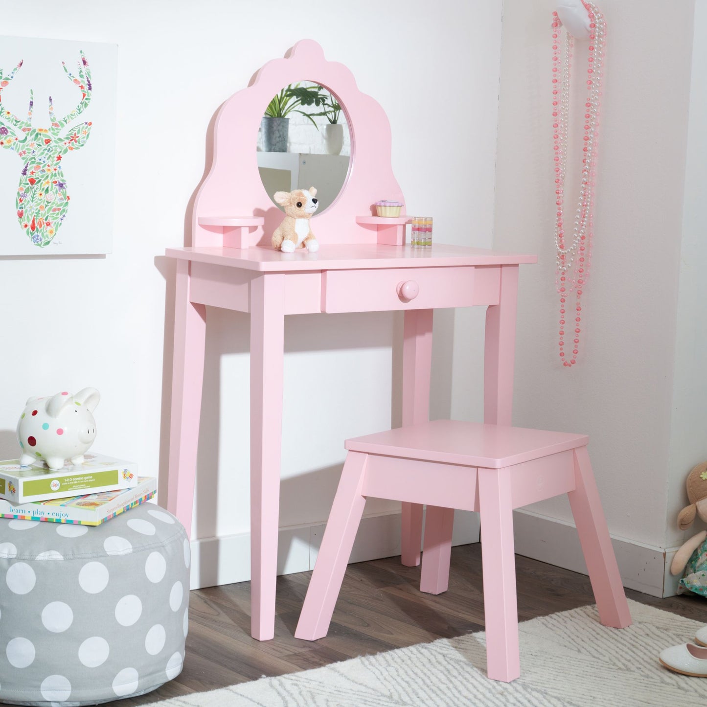 Medium Diva Vanity Table & Stool - Pink