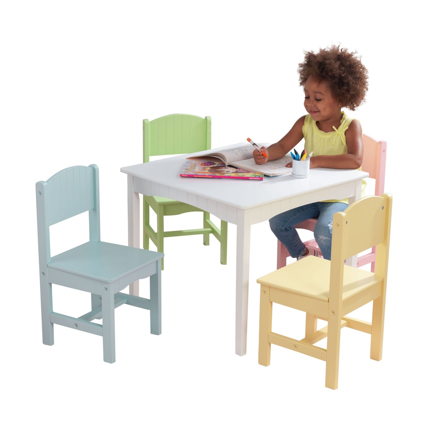 KidKraft Nantucket White Table and 4 Pastel Chairs