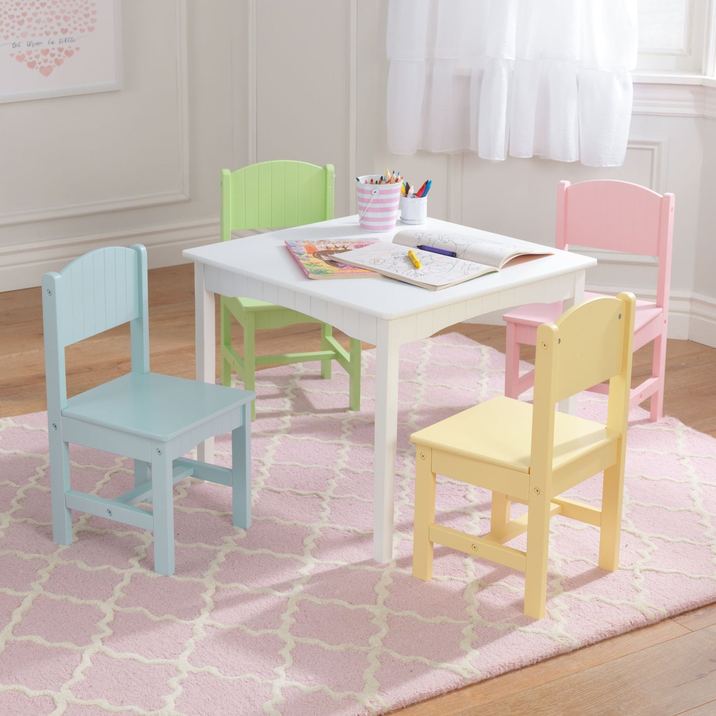KidKraft Nantucket White Table and 4 Pastel Chairs