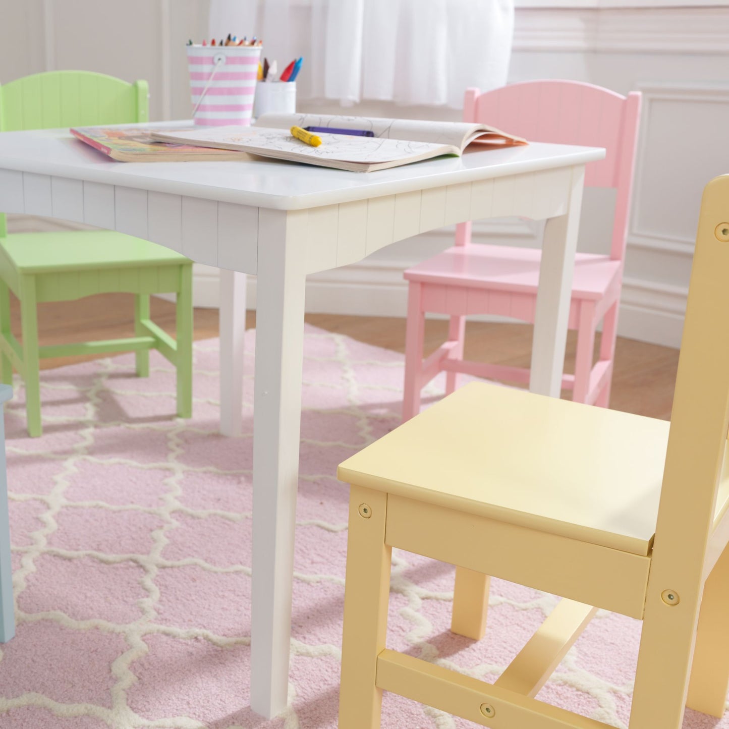 KidKraft Nantucket White Table and 4 Pastel Chairs