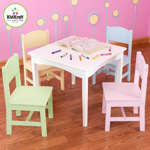 KidKraft Nantucket White Table and 4 Pastel Chairs