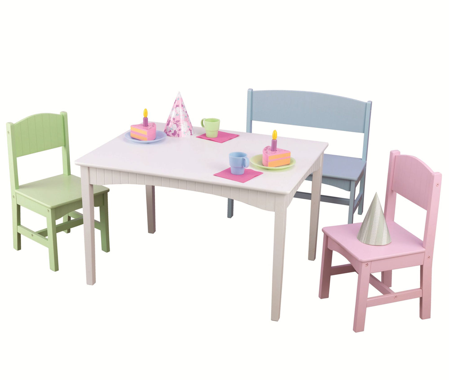 Nantucket Table with Bench and 2 Chairs-Pastel