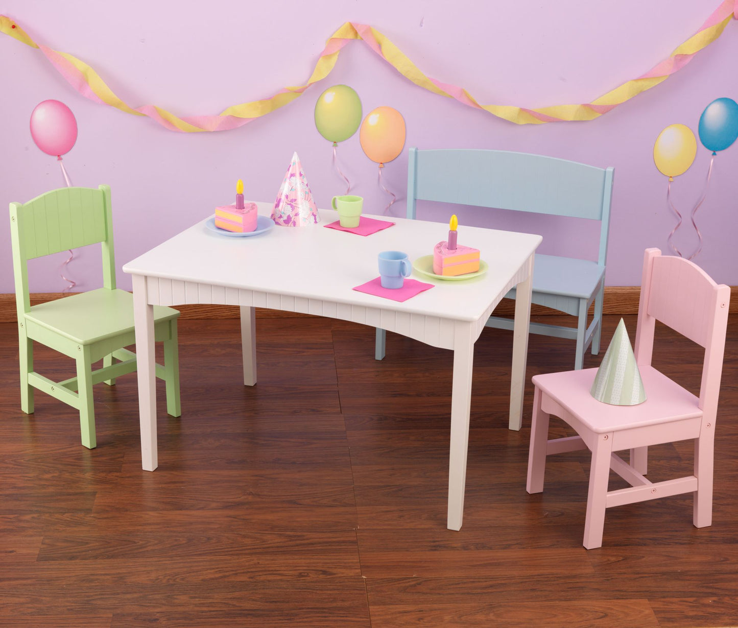 Nantucket Table with Bench and 2 Chairs-Pastel