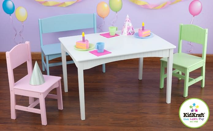Nantucket Table with Bench and 2 Chairs-Pastel