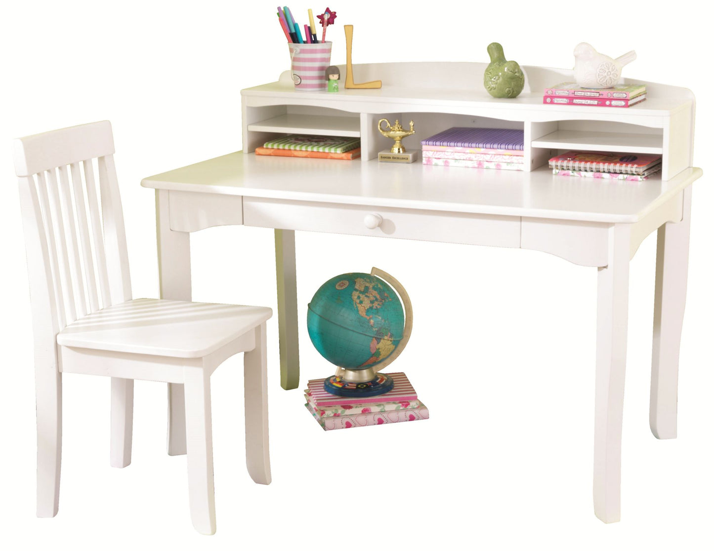 Avalon 40" W Desk with Hutch and Chair in White