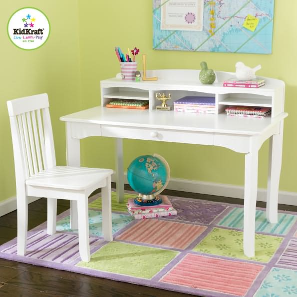 Avalon 40" W Desk with Hutch and Chair in White