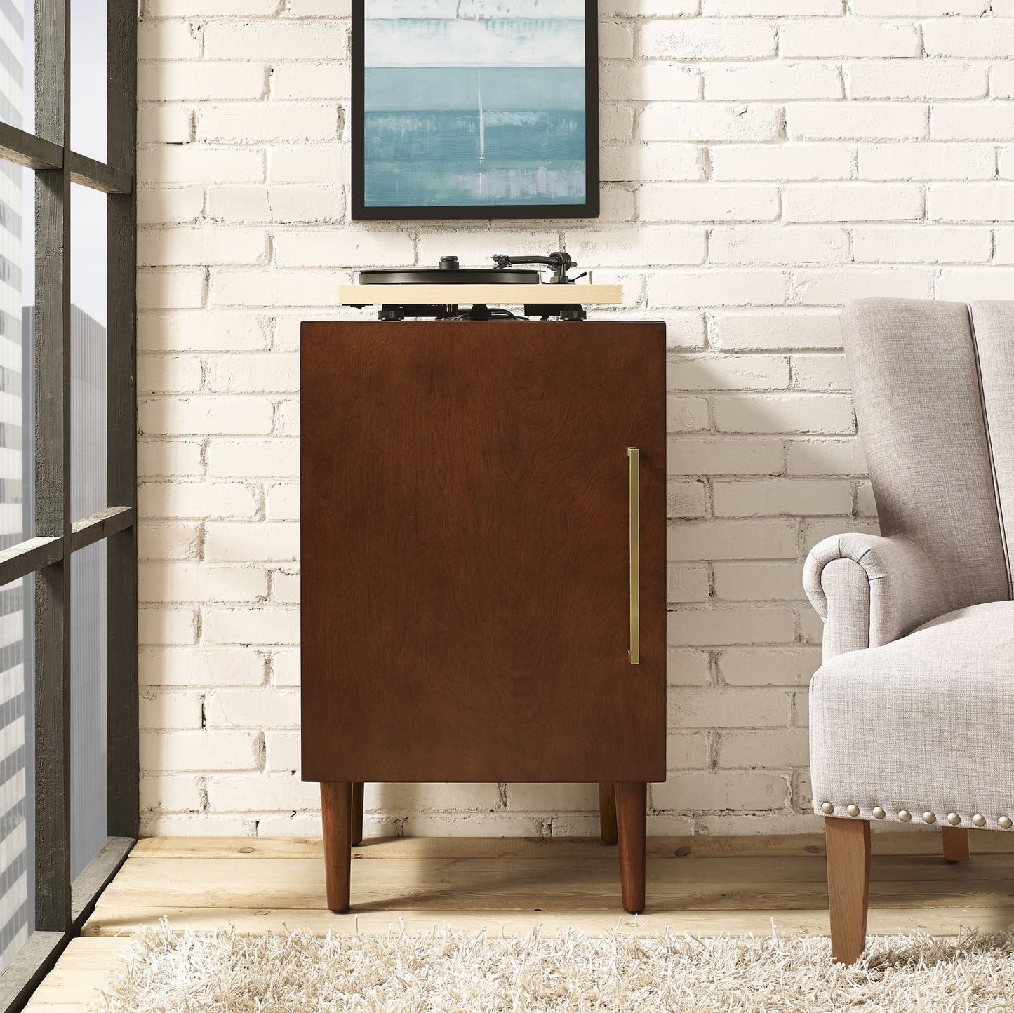 Everett Record Player Stand in Mahogany Finish