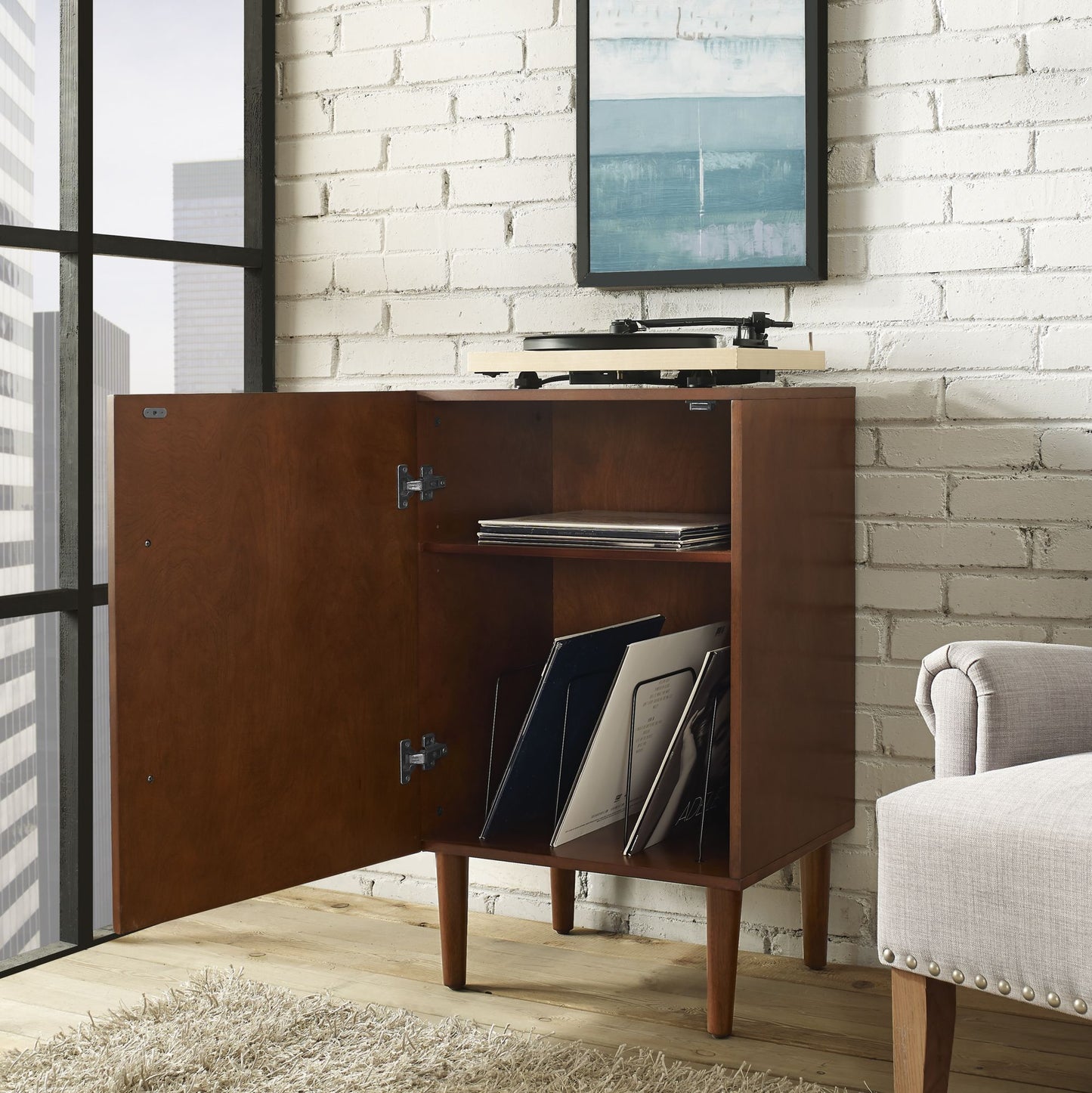 Everett Record Player Stand in Mahogany Finish