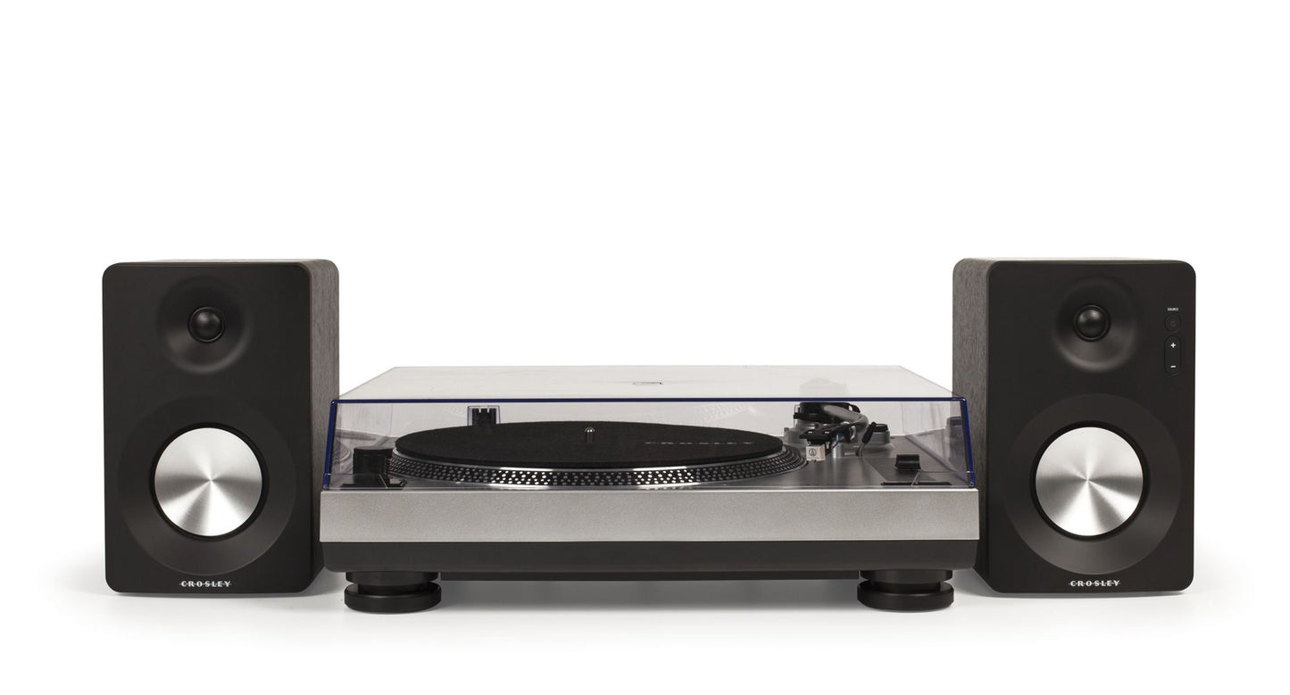 Crosley K100A-SI Turntable with Speakers- Silver