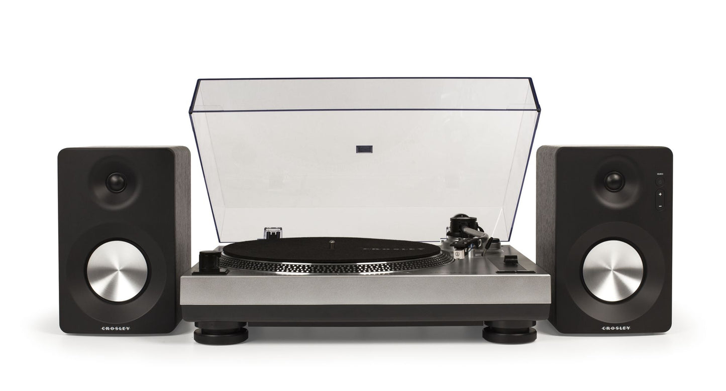Crosley K100A-SI Turntable with Speakers- Silver
